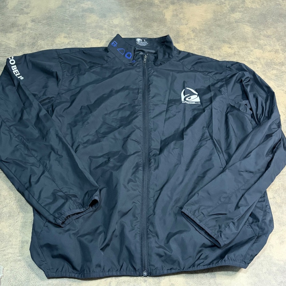 Taco Bell Windbreaker Jacket Mens L Black Full Zip Logo Graphic 5445